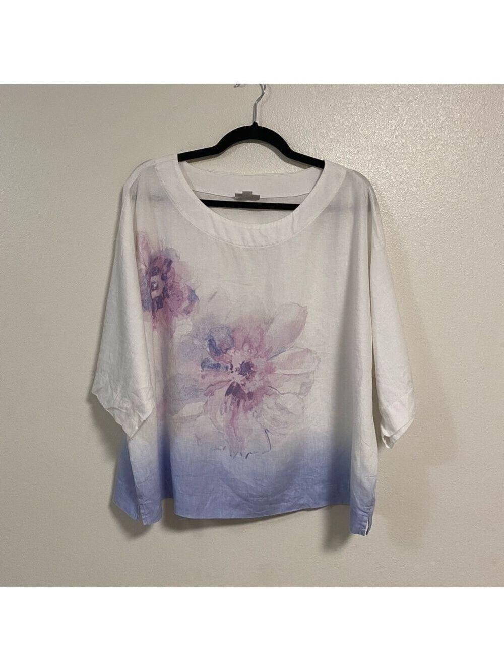 PureJill Linen Kimono style Watercolor floral print Top Size Small
